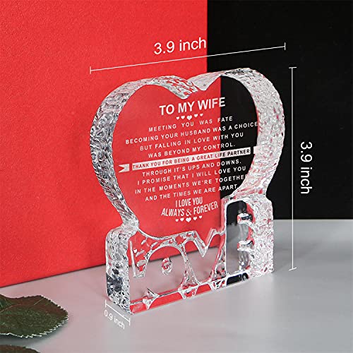 KWOOD Engraved Heart-Shaped Crystal Valentine's Day Mother's Gifts for Wife, Custom Crystal Couples Wedding Anniversary Ro...