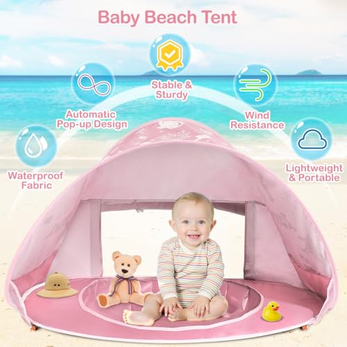 Zooawa Baby Beach Tent, Pop Up Beach Tent Sun Shade for Beach, Portable Shade Pool UV Protection Sun Shelter for Infant wi...