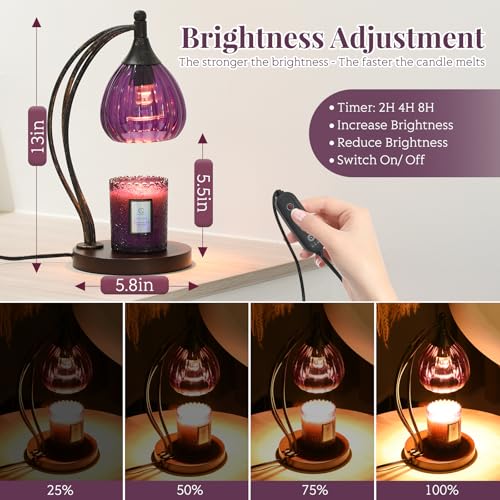 Candle Warmer Lamp with Timer Dimmer - Candle Light Warmer for Jar Candles with 2 Bulbs - Electric Candle Lamp Wax Warmer ...