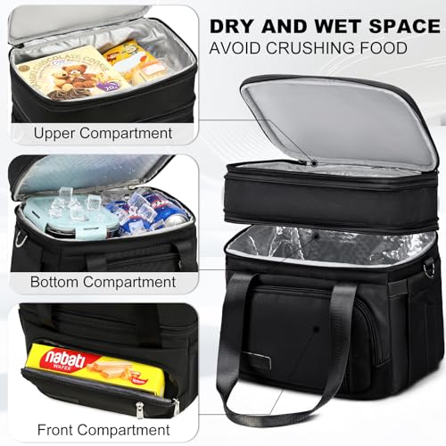 MAPLELILY Lunch Box for Men Women - Double Deck Insulated Lunch Bag, Large Leak Proof Tote Cooler, Wide Open Dual Compartm...