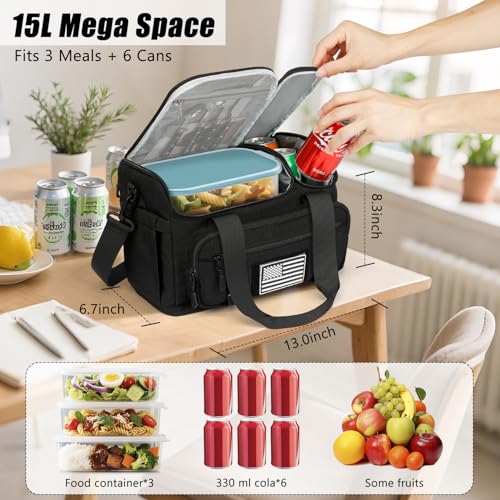 ETRONIK Tactical Lunch Bag for Men, 15L Insulated Lunch Box with Hot/Cold Compartments, Men's Lunch Box Fits 3 Meals + Sna...