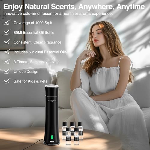 Hotel Scent Diffuser Starter Kit - 1500 Sq Ft Coverage, Premium Plastic Essential Oil Diffuser, Waterless Diffuser for Hom...