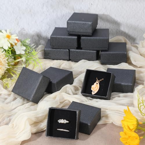 100pcs Jewelry Ring Gift Box 2''x 2''x1''Cardboard Earring Ring Boxes Small Black Gift Box with Velvet &Sponge Liner Jewel...