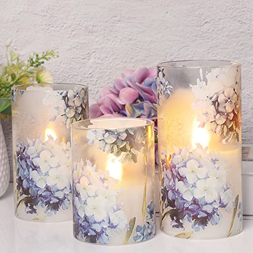 Silverstro Hydrangea Flameless Candles with Remote Blinks Glass Real Wax LED Candles - Home Party Wedding Romantic Love Th...
