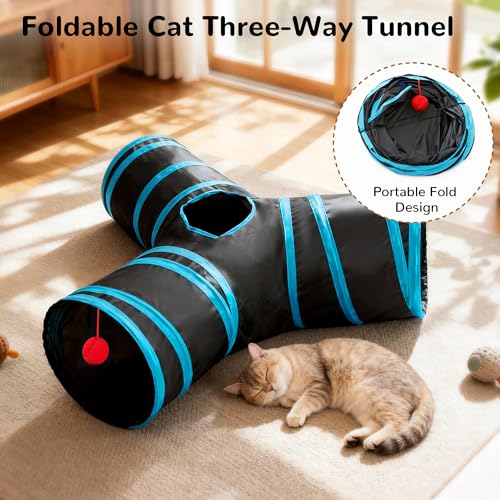 Tempcore Pet Cat Tunnel Tube Cat Toys 3 Way Collapsible, Tunnels for Indoor Cats，Kitty Bored Peek Hole Toy Ball Cat, Pupp...