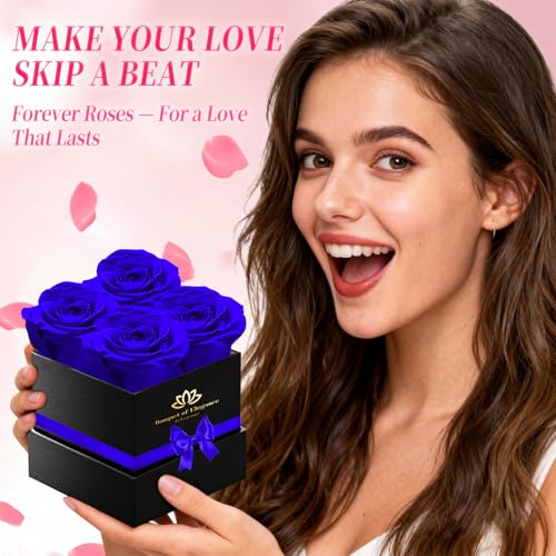 Blue Forever Roses Luxury Gift for Women/Men, Fresh Flowers Bouquet for Girlfriend, Wife, Mom, Anniversary, Valentine's Da...