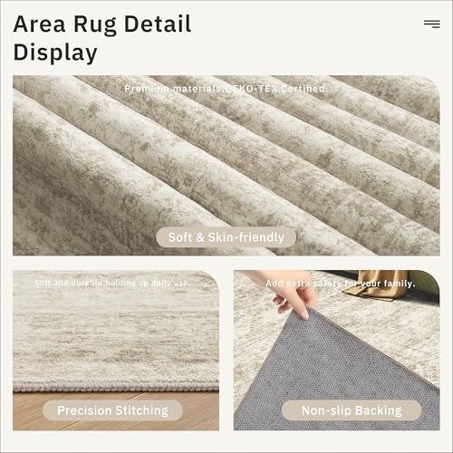 Soalmost Washable Area Rug 8x10, Large Soft Rugs for Living Room Vintage Beige Carpet 8x10 Area Rugs for Bedroom Dining Ro...