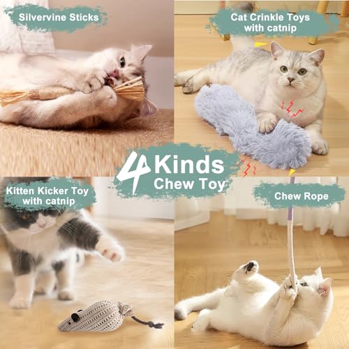 CUUOOT 7-in-1 Kitten Toys for Indoor Cats with Washable Adhesive Suction Cup, Hanging Interactive Cat Toys, Silvervine Sti...