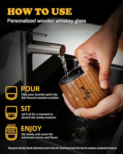 Argefkeen Charred Wooden Whiskey Glasses Personalized Bourbon Drinking Glass Ideas Gifts for Men Husband, Dad, Brother, Wh...