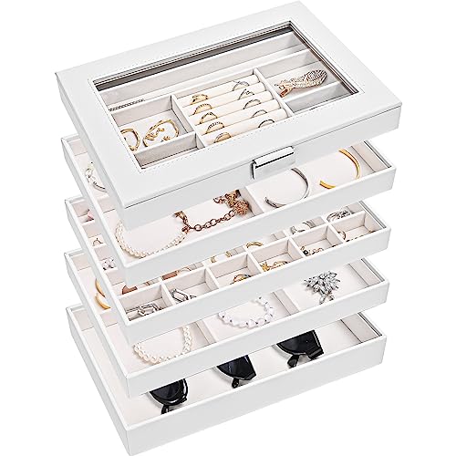 ProCase 5 Layers Stackable Jewelry Tray Box, Stackers Jewelry Trays for Dresser Drawer Storage, Jewelry Organizer Case wit...