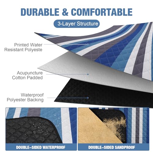 Picnic Blankets Outdoor Extra Large - 80"x80" Waterproof Beach Blanket, Machine Washable 3-Layer Foldable Park Mat with Sa...