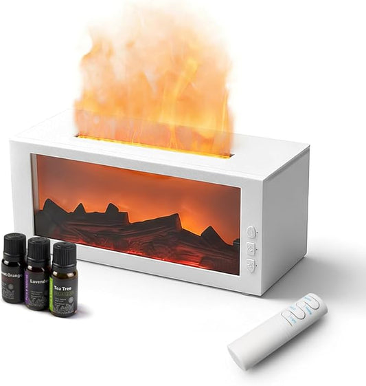 Essential Oil Diffuser,Fireplace Diffusers with 3 Aromatherapy Oils Set,300ml Color Flame Aroma Diffuser with Remote Contr...