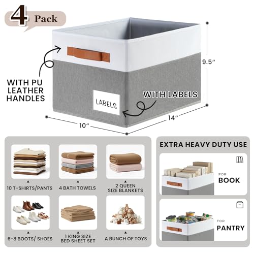 Criusia Large Closet Storage Baskets for organizing 4 Pack, Non-Dust-Absorbing Closet Shelf Organizer Bins with Handles & ...