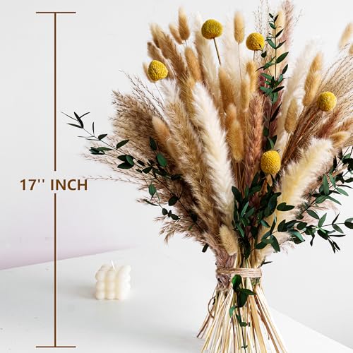 Boho Dried Flowers Bouquet – Olive Green Wall Decor, Pampas Grass Bouquet, Rustic Flower Arrangement, Moody Office & Bedro...