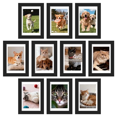 upsimples 4x6 Picture Frame Set of 10, Display Pictures 3.5x5 with Mat or 4x6 Without, Multi Photo Frames Collage for Wall...