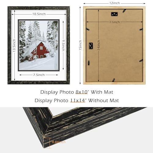 Golden State Art, 11x14 Distressed Black Wood Frame with White over Black Double Mat - Displays 8x10 Photos - Real Glass, ...