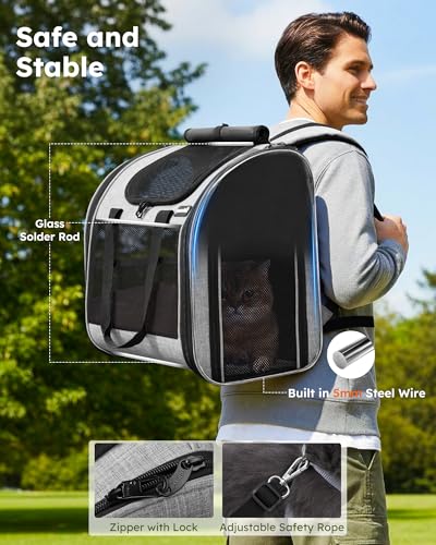 Pecute Cat Backpack with Widened Interior Space, Upgraded Dog Backpack Carrier with Various Ways to Carry, Pet Backpack wi...