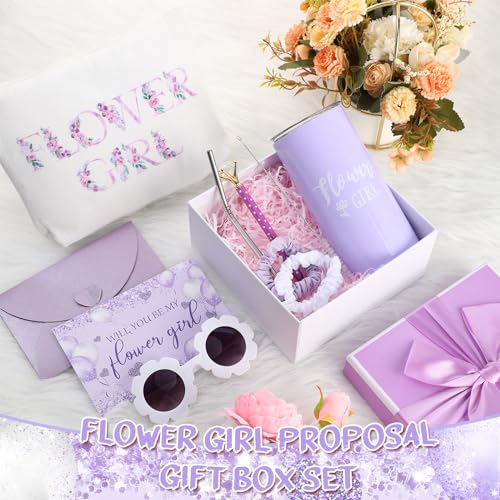 Sieral 9 Pcs Flower Girl Proposal Gifts Set Personalized Flower Girl Tumbler with Straw Bride Gift Box Canvas Bag Sunglass...