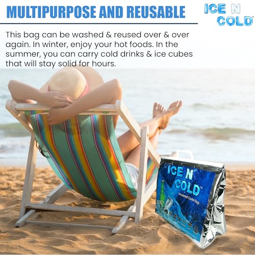 ICE N COLD Insulated Cooler Bag - Large 35 lbs Capacity (Pack of 1) | Lightweight, Soft, Collapsible | Ideal for Grocerie...