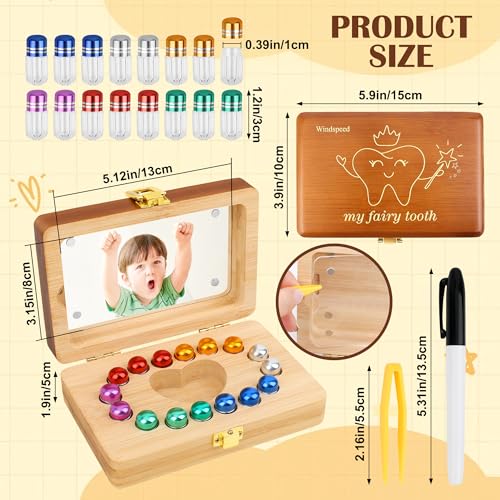 Windspeed Wooden Tooth Boxes for Lost Teeth Box Wooden Baby Tooth Holder for Toddler Milk Teeth Saver Storage Holder with ...