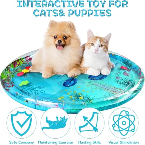 Aqua Cats Water Mat with Fish,Cat Dog Water Mat,Thickened Durable Non-Slip Playmat, Durable Easy Clean,Suitable for All Ty...