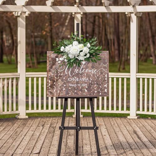 Roahosy Artificial Flower Swag, Wedding Sign Flowers White Rose Flower Arrangements for Wedding Ceremony Reception Entranc...
