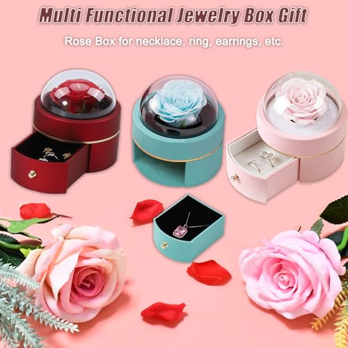 Preserved Handmade Rose Box with Four Leaf Clover Necklace, Jewelry Boxes Poetry Roses Gifts for Women Her Mom Wife Girlfr...