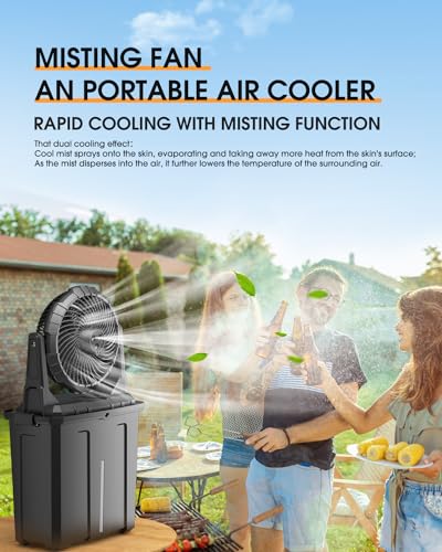 Ausic Portable Misting Fan, 9L 10-inch Outdoor Mist Fans for Outside Patios Cooling, 20000mAh Rechargeable Battery Fan wit...