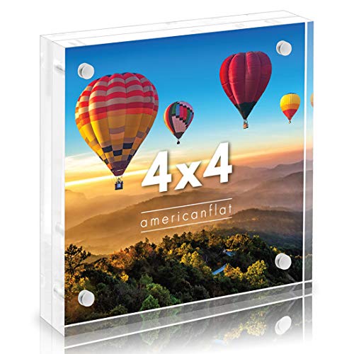 Americanflat 4x4 Acrylic Picture Frame - Double Sided Frames with Magnetic Corners - Transparent Acrylic Frames for Desk o...