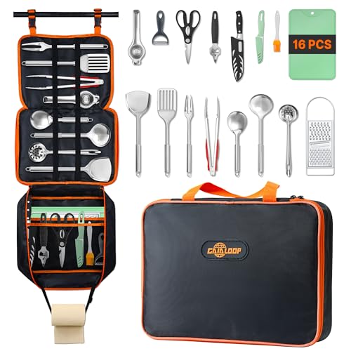 Gaialoop Portable Camping Cooking Utensils Set, Camp Kitchen Set with Organizer Bag, RV Essentials Outdoor Cooking Utensil...