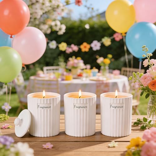 Viyffo Lavender & Eucalyptus Candle, Matte White Ceramic Jar Scented Candle Gift for Women, Non Toxic Soy, 30-40 Hours Lon...