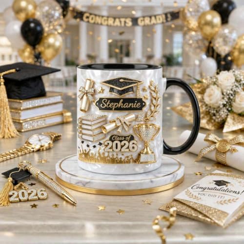 UrbanNEST Custom Name Graduation 3D Effect Coffee Mug, Grads Gift For Daughter From Mom Dad, Class Of 2026, Graduation Mug...