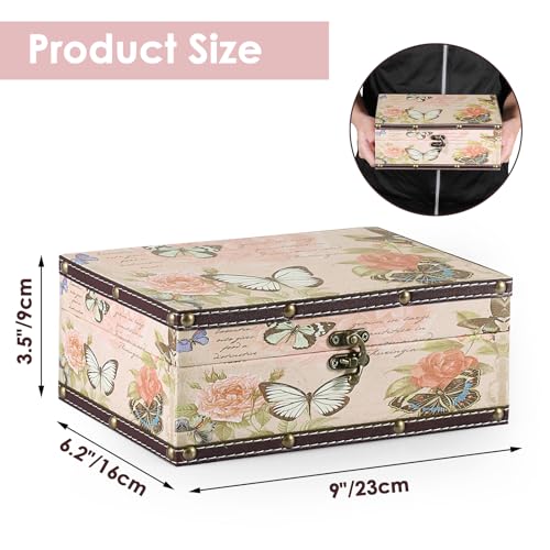 ELLDOO Butterfly Treasure Chest Box, Wooden + PU Leather Storage Decorative Box for Jewelry Trinkets Photos, Rectangular K...
