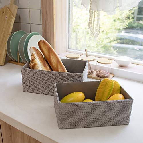 LA JOLIE MUSE Storage Baskets Set 4 - Stackable Woven Basket Paper Rope Bin, Storage Boxes for Makeup Closet Bathroom Bedr...