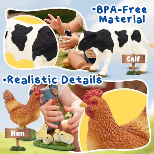 Beetots Farm Animals Toy Set, 12 Realistic Small Animal Figurines with Pets, Livestock, Poultry for Kids Ages 3+, Educatio...