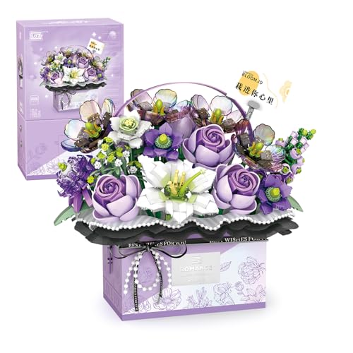 MEIEST Flower Bouquet Building Blocks Model Set,Simulation Artificial Rose Handheld Gift Box,Bonsai Plant Building Bricks ...