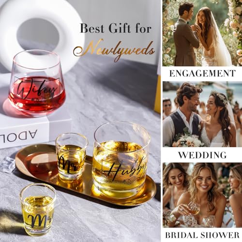 JOVGANK Wedding Gifts for Couples 2026, Bridal Shower Gifts, His and Hers Glass, Mr and Mrs Shot Glass, Hubby and Wifey Gi...