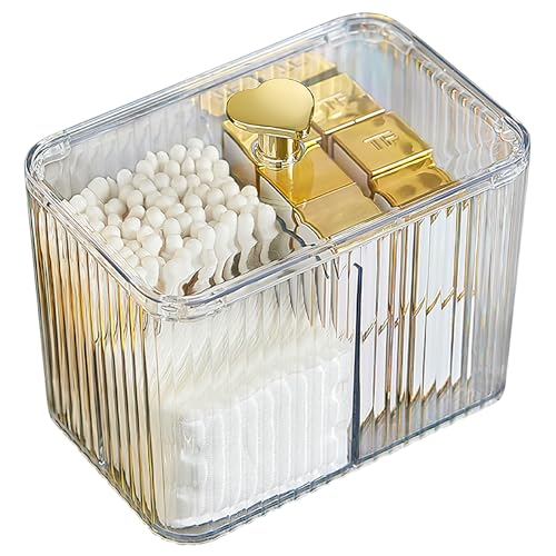 DUDUYA Qtips Holder Bathroom Container, 3-Section Bathroom Organizer Dispenser ,3 Grids Cotton Ball/Swab/Pad Holder ,Jar O...