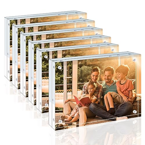 Egofine 4x6 Acrylic Frames 6 Pack, 20mm Thicker Frameless Clear Picture Frames, Double Sided Magnetic Picture Frames, Free...