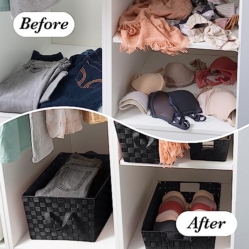 Simplify Large Shelf Woven Strap Tote | Decorative Storage Basket | Built in Handles | Organization | Closet | Bedroom | B...