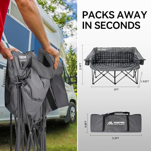 Double Camping Chair Padded 2 Person Camping Chair Camping Loveseat - Heavy Duty Oversized Camping Couch for Adults Outdoo...