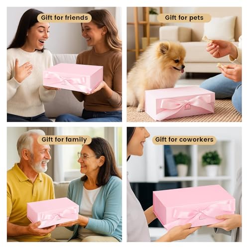 JOHOUSE Pink Gift Box, 10.5" x 7.5" x 3.1" Gift Boxes For Presents With Lids and Magnetic Closure Collapsible for Mother's...