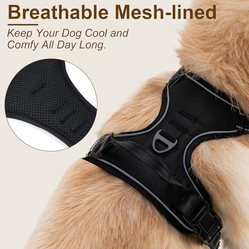 Yintrest No Pull Dog Harness, Adjustable Reflective Front Clip Pet Vest with Easy Control Handle for Medium Large Dogs (Bl...