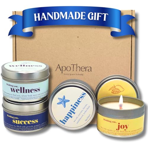 [ApoThera] “Wishing You” Handmade 4 Pack Tin Candle Gift Set, Natural Coconut Soy Wax – Gift for Women, Men, Friends, Mom,...