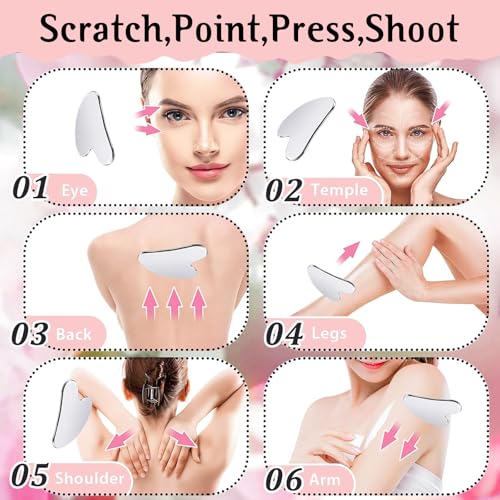 AAJP Gua Sha Facial Tools and Face Roller Set, Stainless Steel Facial Sculpting Eyes Roller Guasha for Face, Chin & Jawlin...