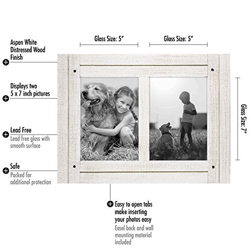 Americanflat Hinged 5x7 Double Picture Frame with 2 Photo Openings and Polished Glass - Distressed Wood Collage Picture Fr...