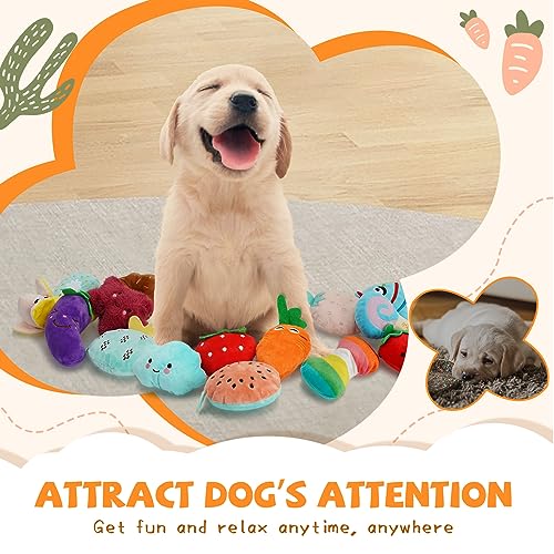 QTwoof Cheerful 20-Pack Squeaky Dog Toys Set - Included 4 Dog Bags, Plush Puppy Toys with Irresistibly Cute Characters for...