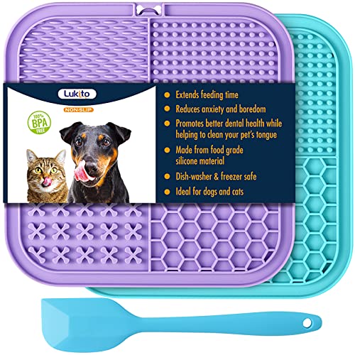 LUKITO Lick Mat for Dogs & Cats 2 Pack with Suction Cups, Dog Lick Mat for Anxiety Relief, Dog Toys to Keep Them Busy, Pea...