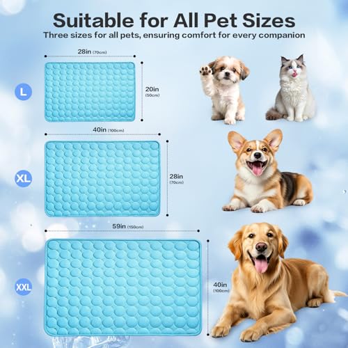 SISROL Cooling Mat for Dogs & Cats, Q-Max>0.4 Chill Fiber Pet Cooling Pad, Washable Non-Slip Non-Toxic Portable Cooling Be...