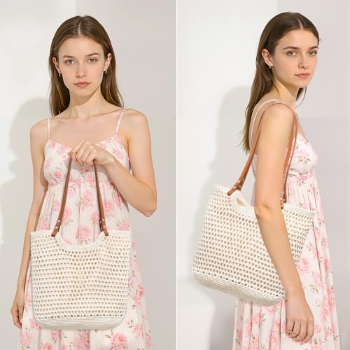 Toptime Crochet Beach Bags for Women, Woven Beach Tote Bag with Zipper & Leak-Proof Lining, Lightweight Boho Shoulder Bags...